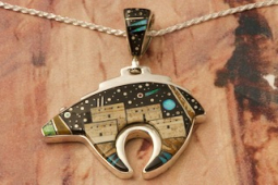 Calvin Begay New Reversible Bear Design Starry Night Pendant